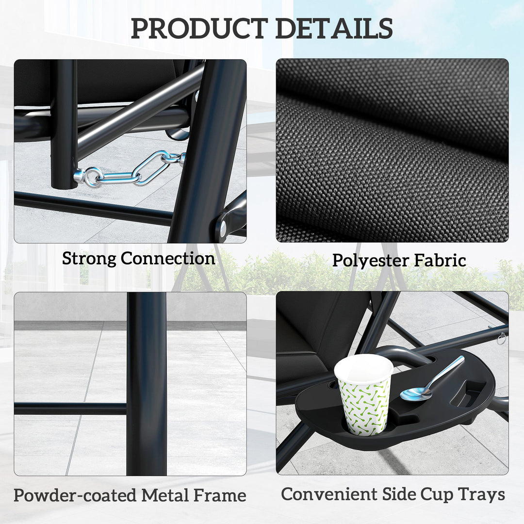 Convertible Three-Seater Swing Bench Bed - Black