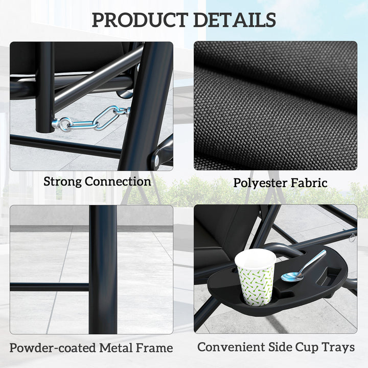 Convertible Three-Seater Swing Bench Bed - Black