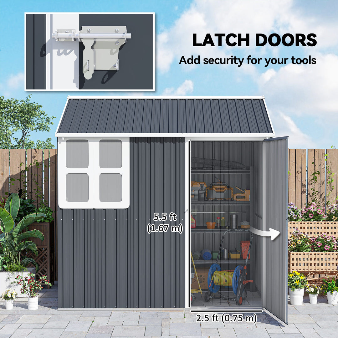 7 x 6ft Galvanised Garden Shed, with Latch - Dark Grey