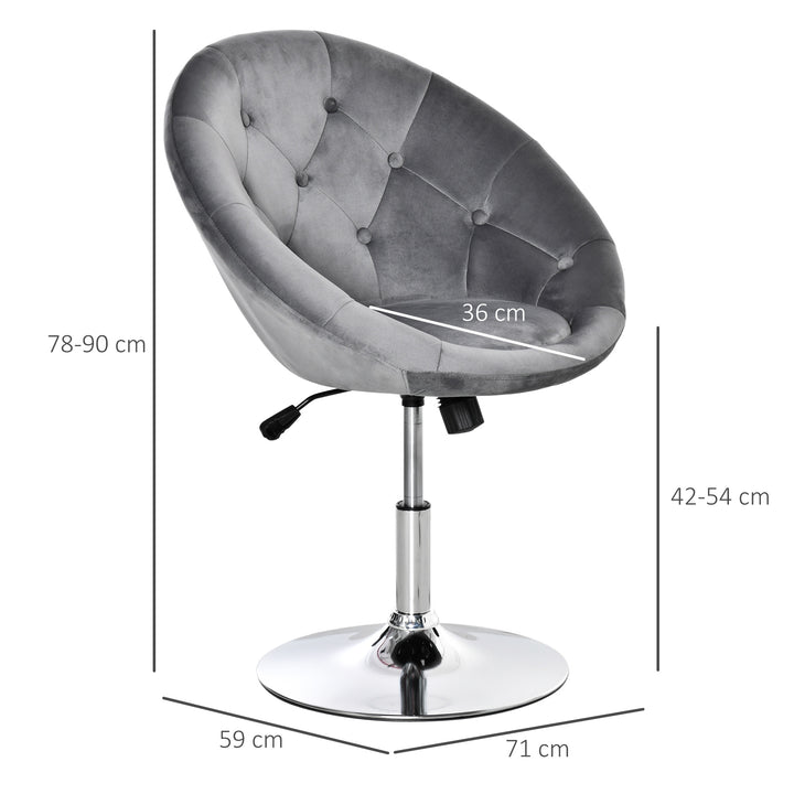 MCL Swivel Dressing Stool, Velvet-feel Upholstered Vanity Chair, Adjustable Height Tub Makeup Chair with Button Tufting and Thick Padding for Bedroom, Grey
