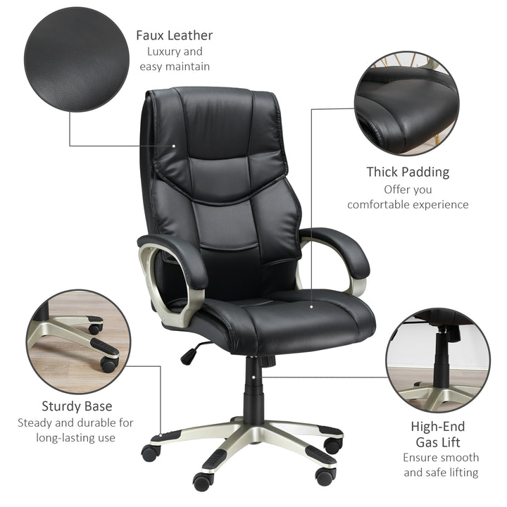 HOMCOM Computer Desk Chair, High Back Swivel Chair, Faux Leather, Adjustable Height, Rocking Function, Black