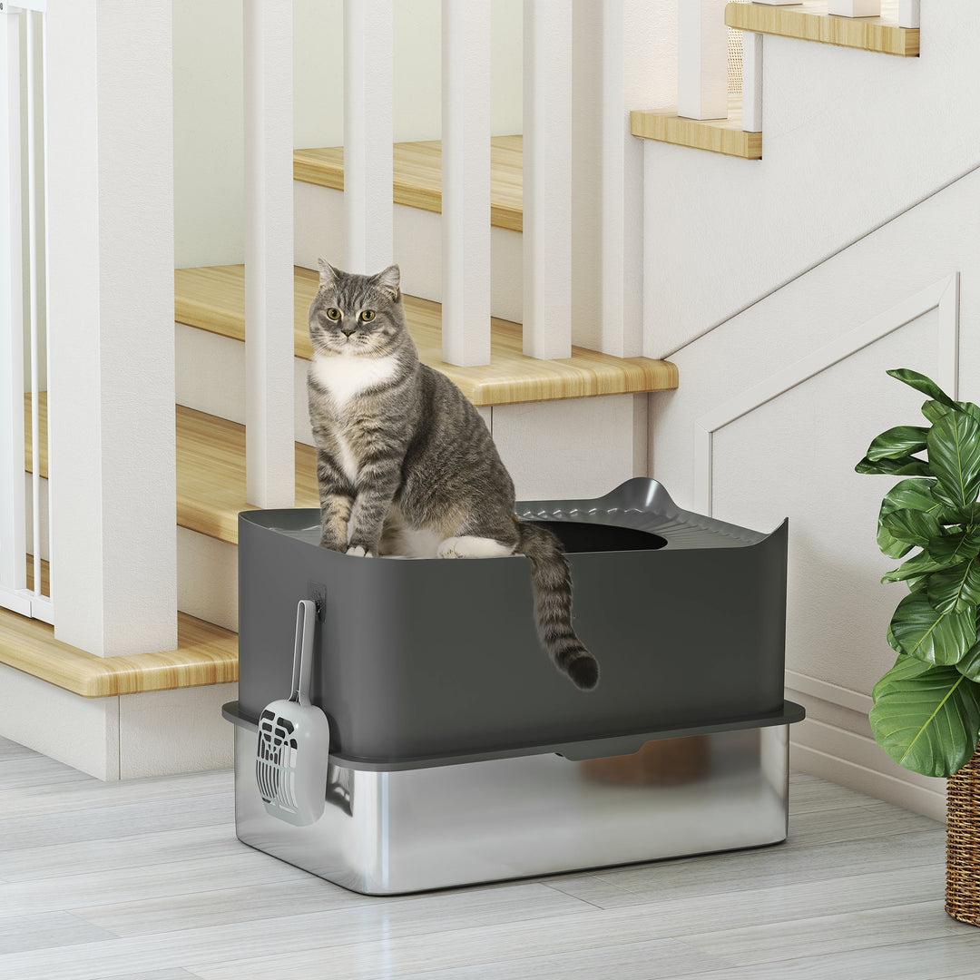 Stainless Steel Cat Litter Tray, Extra Large Enclosed Litter Box with 