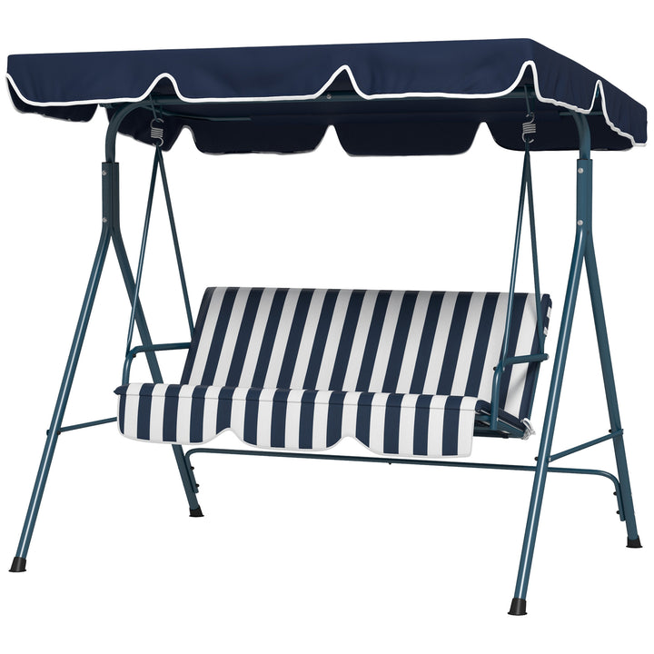 Outsunny 3-Seat Swing Chair Garden Swing Seat with Adjustable Canopy for Patio, Blue and White | Aosom UK