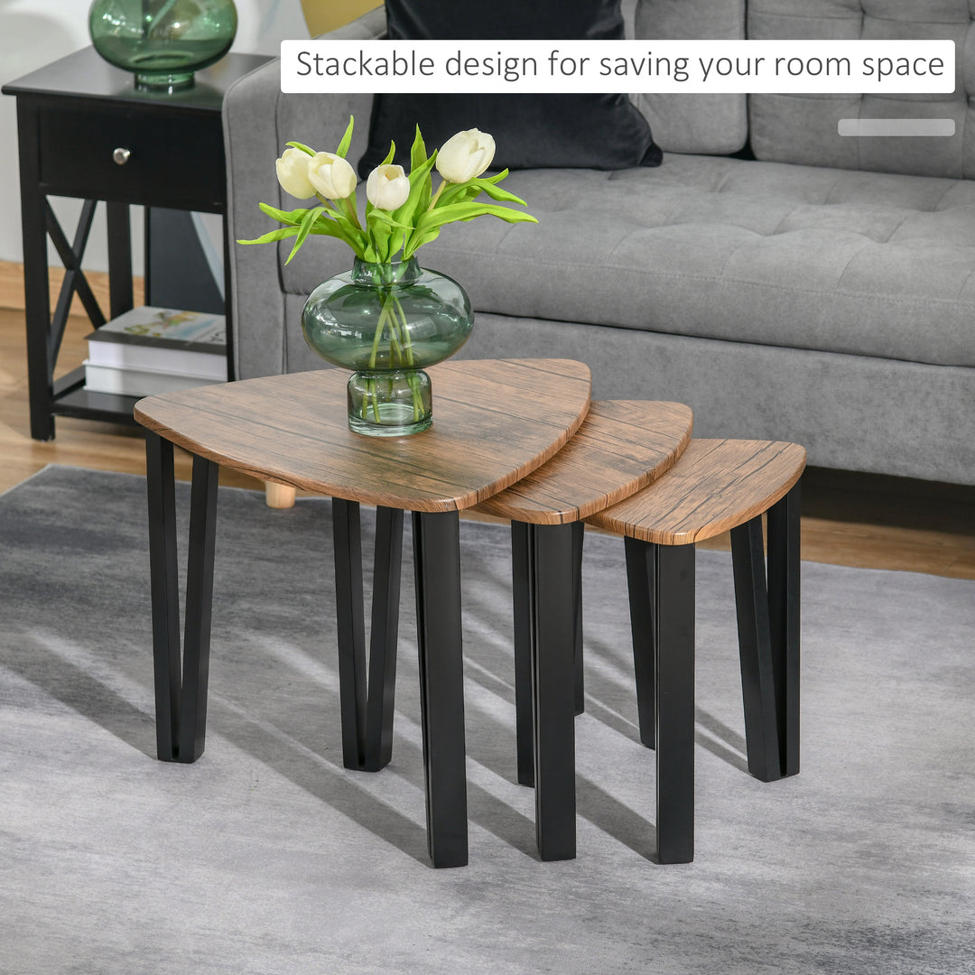 HOMCOM Nesting Coffee Tables Set of 3, MDF Steel, Versatile End Side Tables, Walnut Wood Effect | Aosom UK