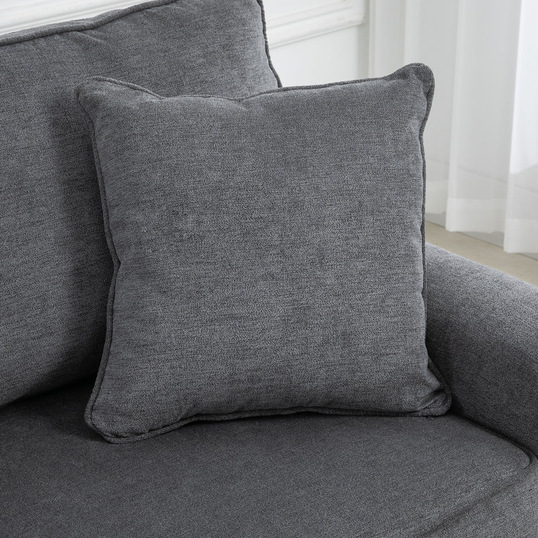 3 Seater Sofa, Fabric Couch with Rubber Wood Legs, 3 Seater Settee with Extra Padded Cushions and Pillows for Living Room, 196W x 80.5D x 89H cm, Grey