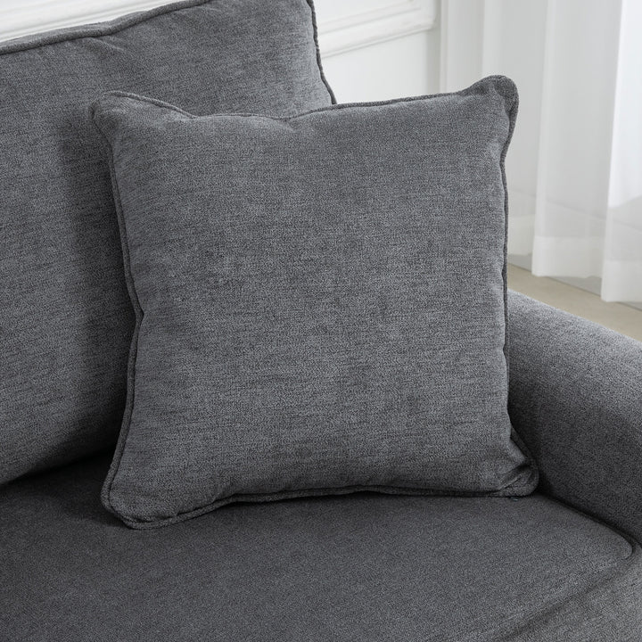 3 Seater Sofa, Fabric Couch with Rubber Wood Legs, 3 Seater Settee with Extra Padded Cushions and Pillows for Living Room, 196W x 80.5D x 89H cm, Grey