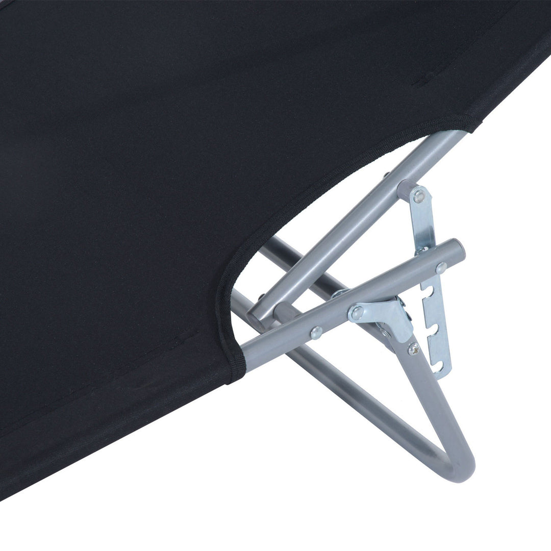 MCL Outdoor Foldable Sun Lounger, 4 Level Adjustable Backrest Reclining Sun Lounger Chair with Angle Adjust Sun Shade Awning for Beach, Garden, Patio, Black