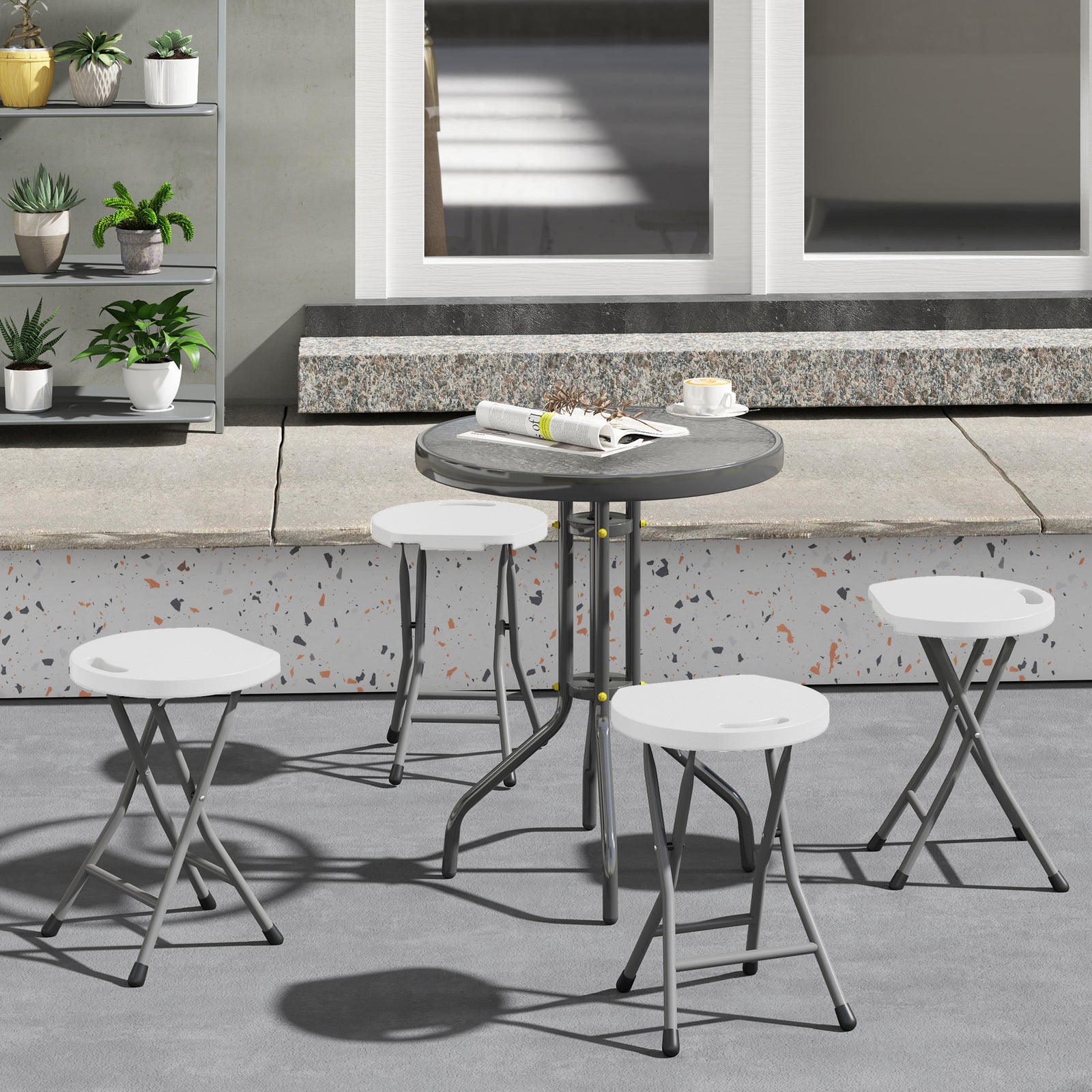 Set of Four Folding Carry Stools - White