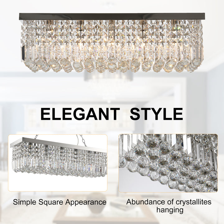 HOMCOM Modern Crystal Ceiling Light Square Crystal Chandelier for Living Room, Dining Room, Hall, E14 Base, Silver, 80 x 25 x 23cm | Aosom UK