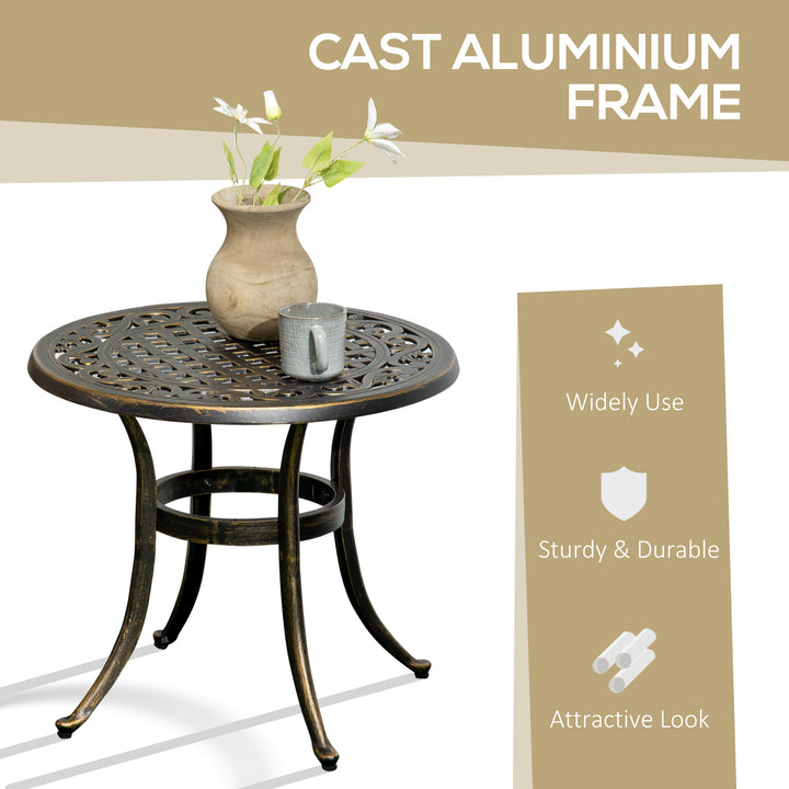 Outdoor Garden Table, Cast Aluminium Patio End Table with Anti-slip Foot Pads for Garden, Patio, Balcony, 60 x 52.5cm, Bronze