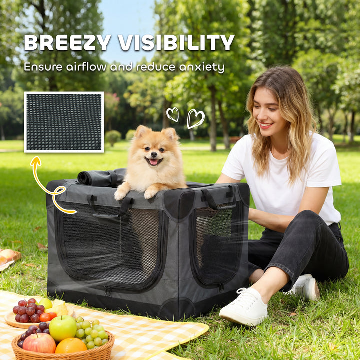 Soft Dog Crate Pet Travel Crate 60 x 42 x 43 cm with Removable Pad Mes
