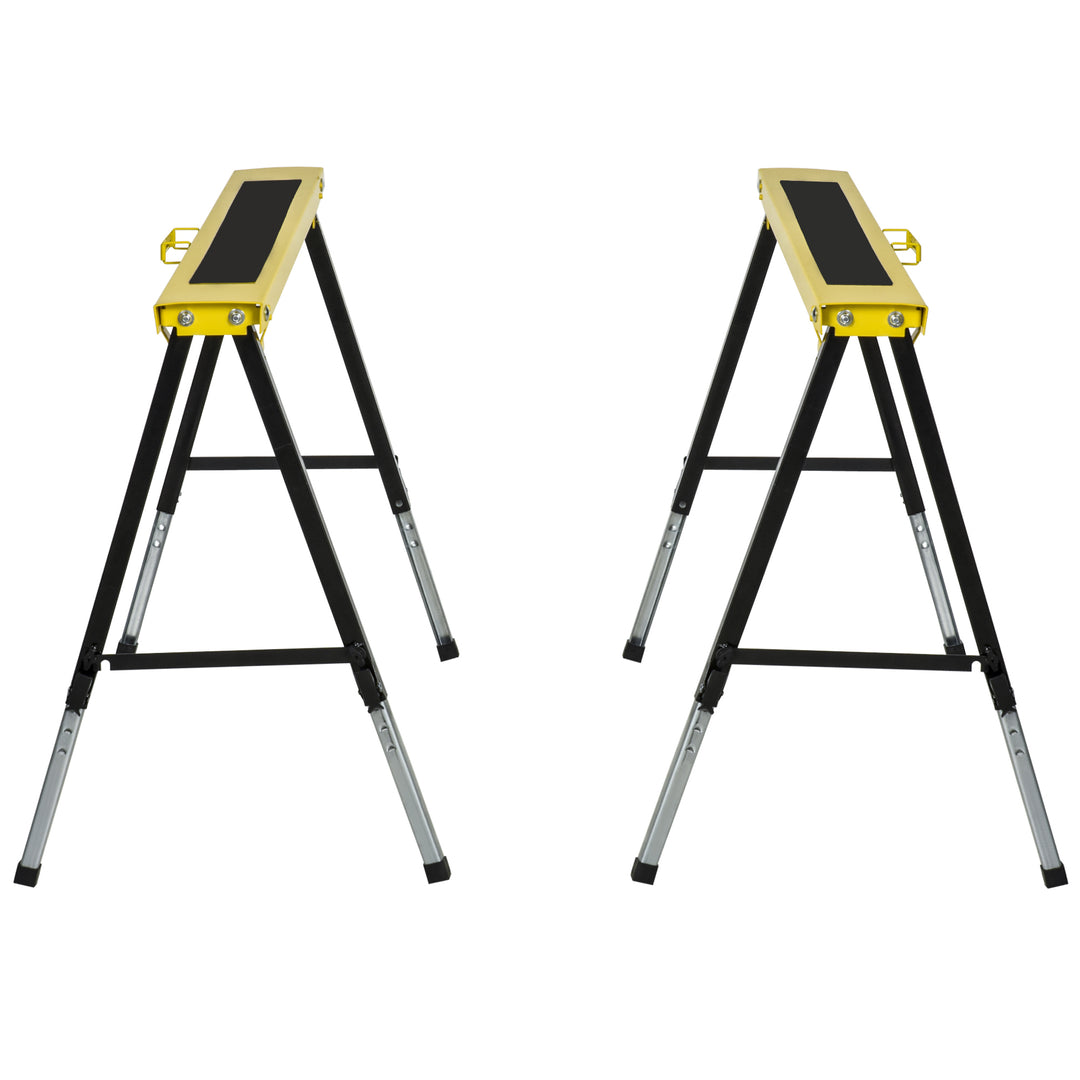2PCS Saw Horse Twin Pack Folding Workbench Adjustable Metal Trestle Stands with Non-slip EVA Surface for Sawing Work Max Load 100kg