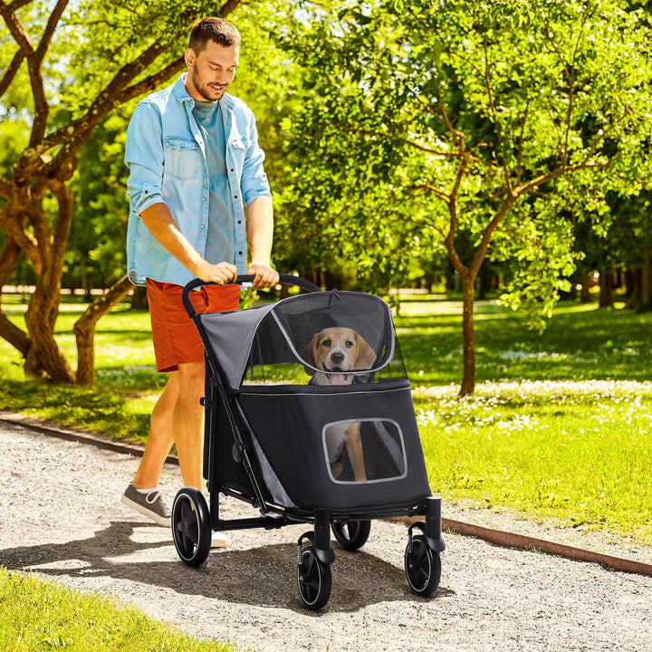 Foldable Pet Stroller, with Universal Wheels, Shock Absorber, for Medium and Large Dogs - Black