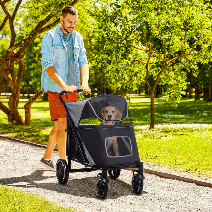 Foldable Pet Stroller, with Universal Wheels, Shock Absorber, for Medium and Large Dogs - Black