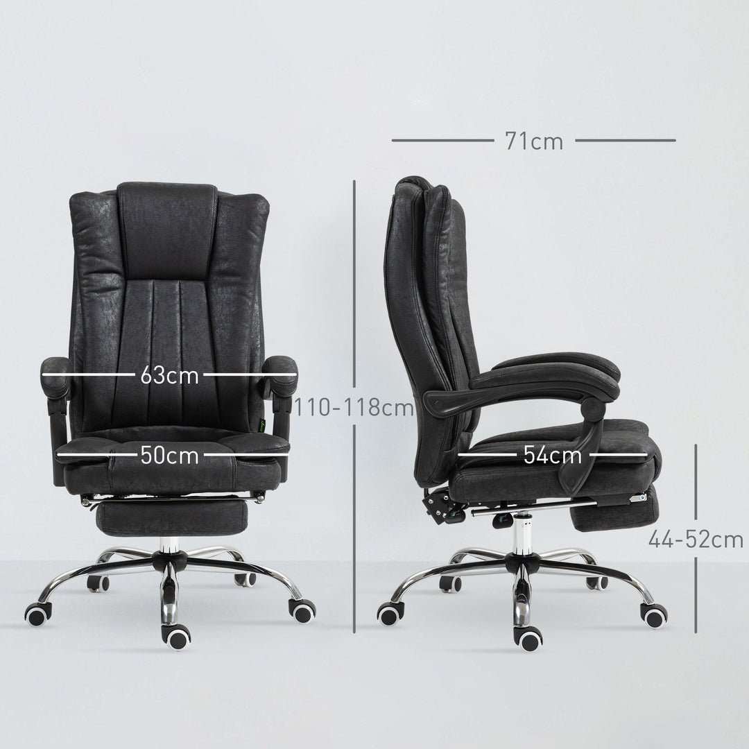 Home Office Chair Microfibre Desk Chair with Reclining Function Armrests Swivel Wheels Footrest Black