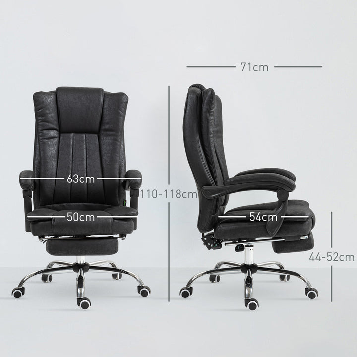 Home Office Chair Microfibre Desk Chair with Reclining Function Armrests Swivel Wheels Footrest Black