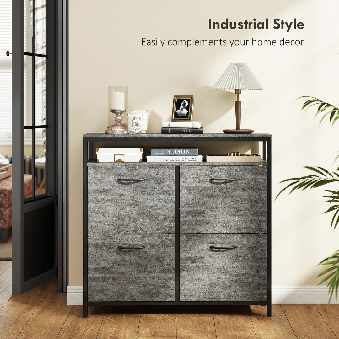 Shoe Storage Cabinet with 4 Flip Drawers and Open Shelf - Cement Grey