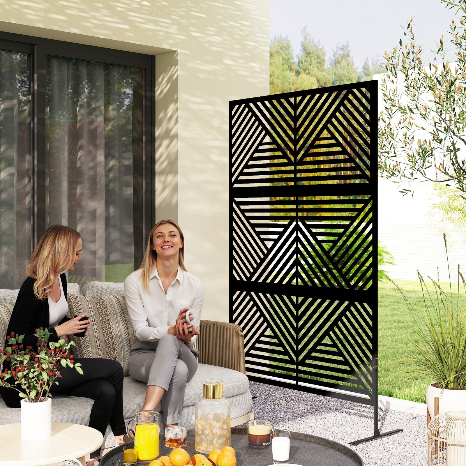 Decorative Garden Privacy Screen with Stand, 6.5FT Freestanding Metal 