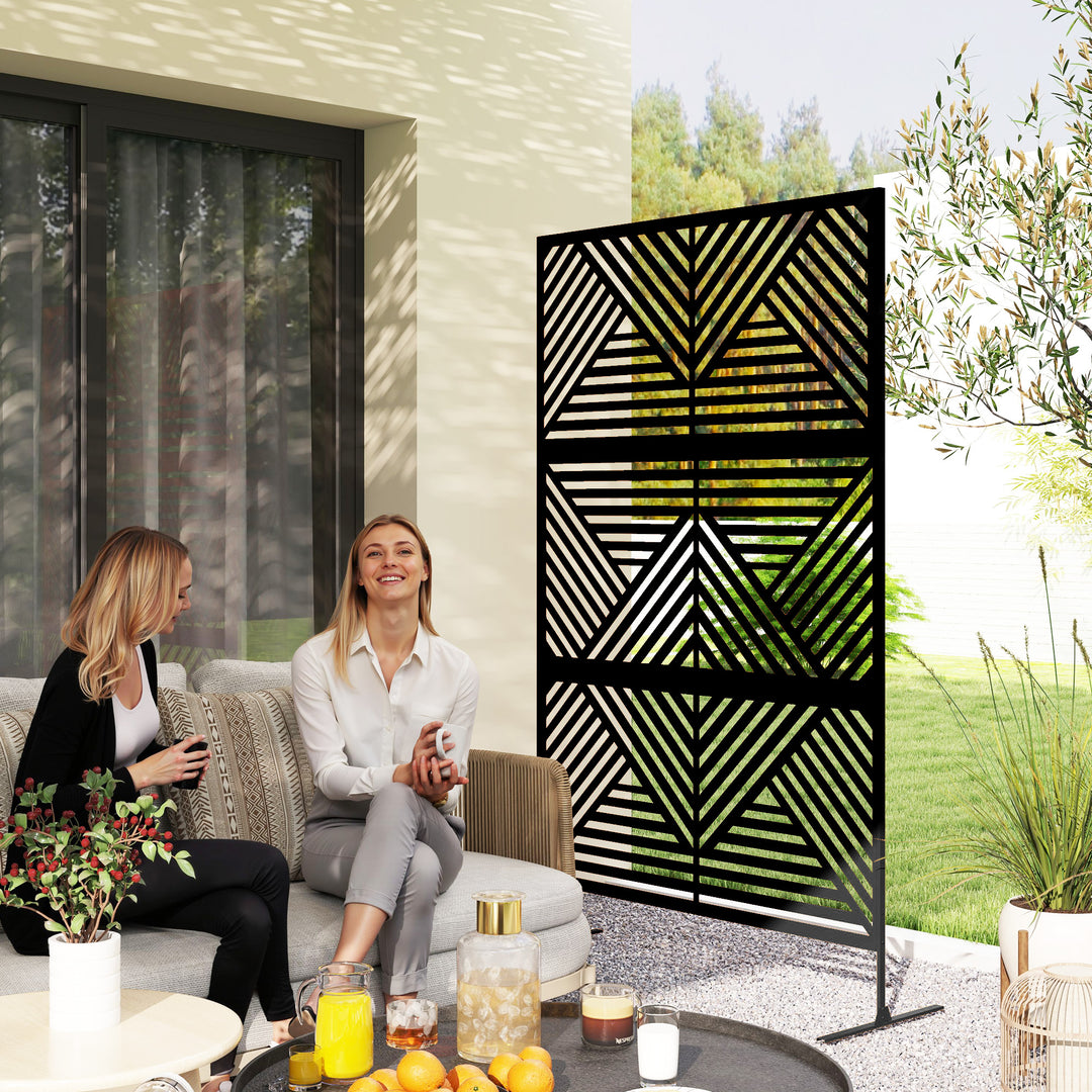 Decorative Garden Privacy Screen with Stand, 6.5FT Freestanding Metal Outdoor Divider, Decorative Privacy Panel with Expansion Screws for Garden Pool Hot Tub, Rhombus Style, Black