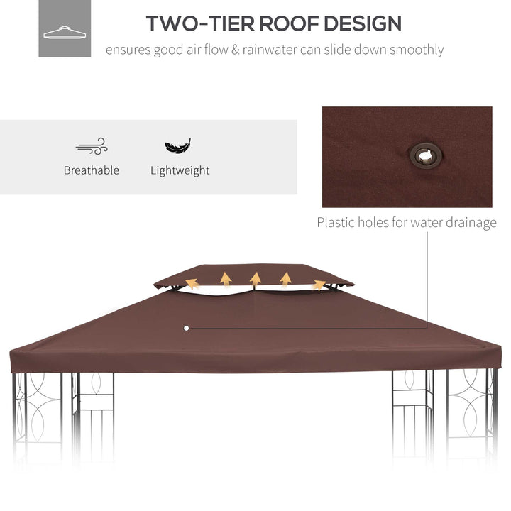 Outsunny Gazebo Replacement Roof Canopy, 3x4m, 2 Tier UV Protection Top Cover, Brown, for Garden Patio (TOP ONLY)