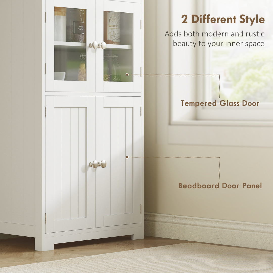 MCL Freestanding Kitchen Cupboard, 4-Door Storage Cabinet with Adjustable Shelf and Glass Doors for Dining Room, Living Room, White