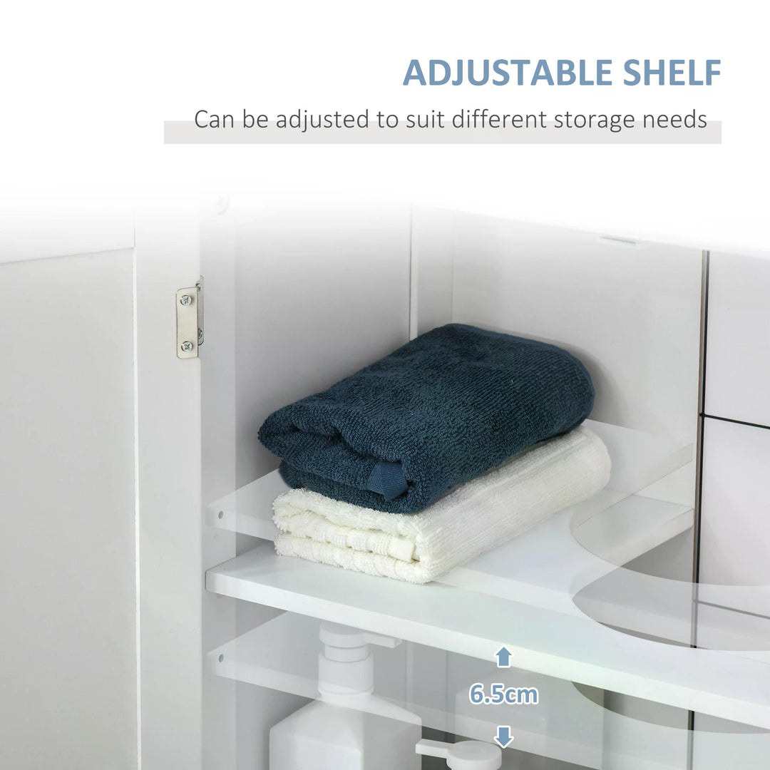 Kleankin Under-Sink Organiser: Space-Saving Storage with Adjustable Shelf, Handles & Drain Hole for Bathrooms, White | Aosom UK