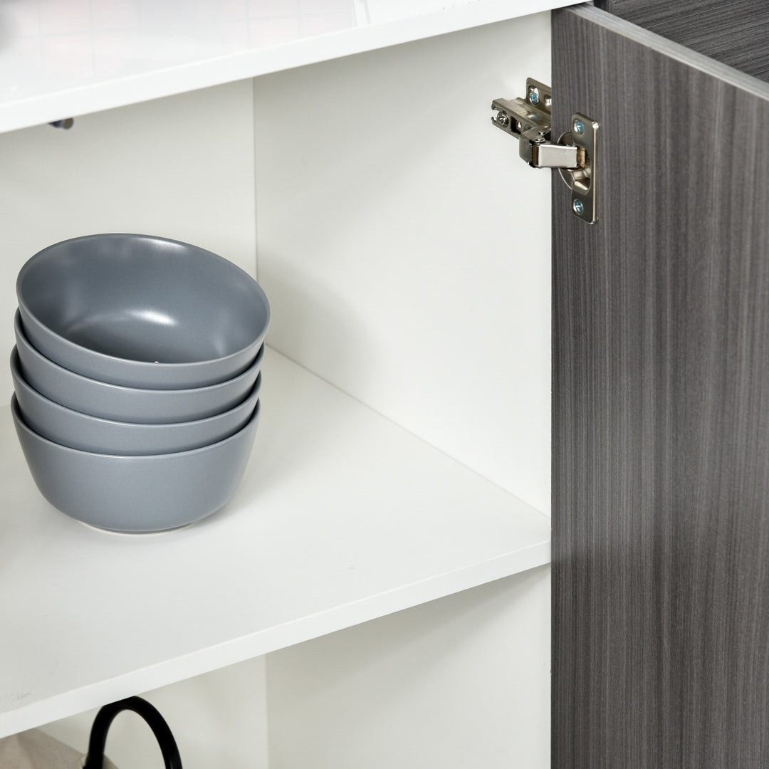 High Gloss Frame Sideboard, Side Cabinet, Push-Open Design with 2 Drawer for Living Room, Bedroom, Light Grey and White