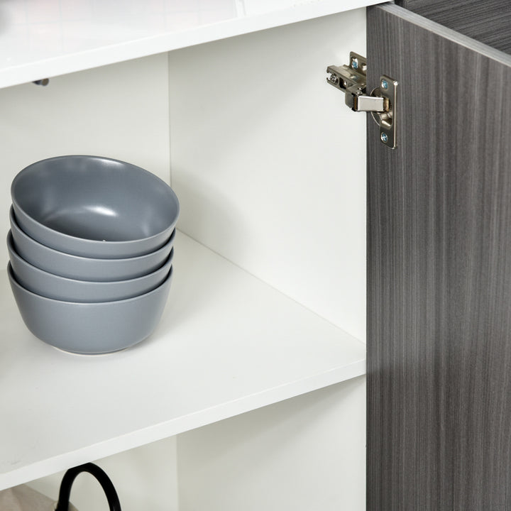 High Gloss Frame Sideboard, Side Cabinet, Push-Open Design with 2 Drawer for Living Room, Bedroom, Light Grey and White