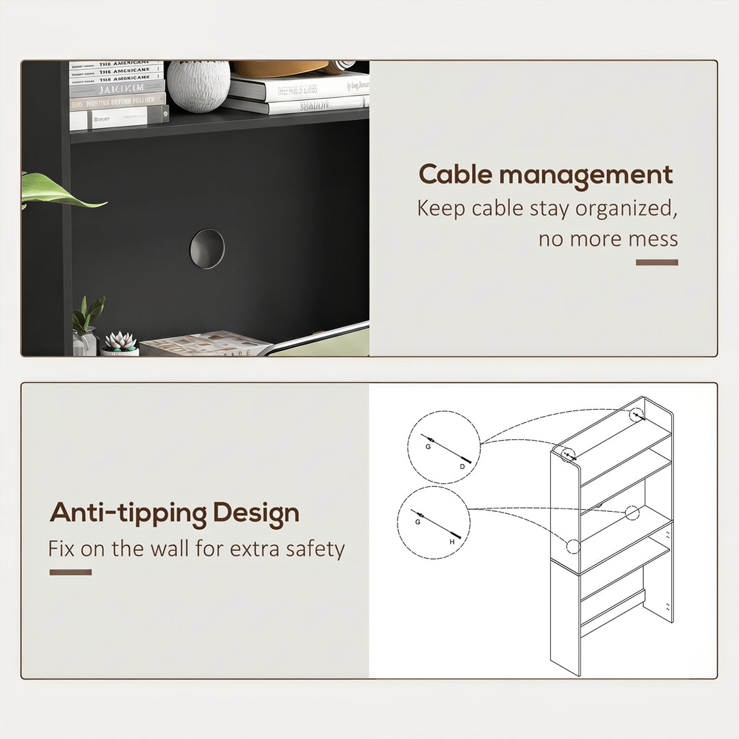 Foldable Desktop, Computer Desk with Storage Shelves, 80 x 69 x 155 cm