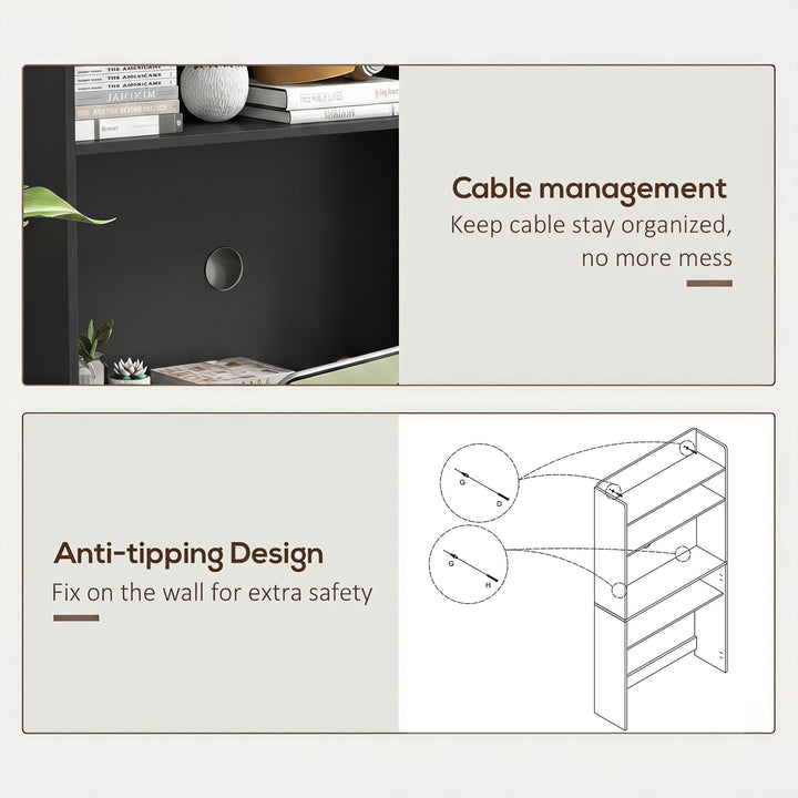 Foldable Desktop, Computer Desk with Storage Shelves, 80 x 69 x 155 cm
