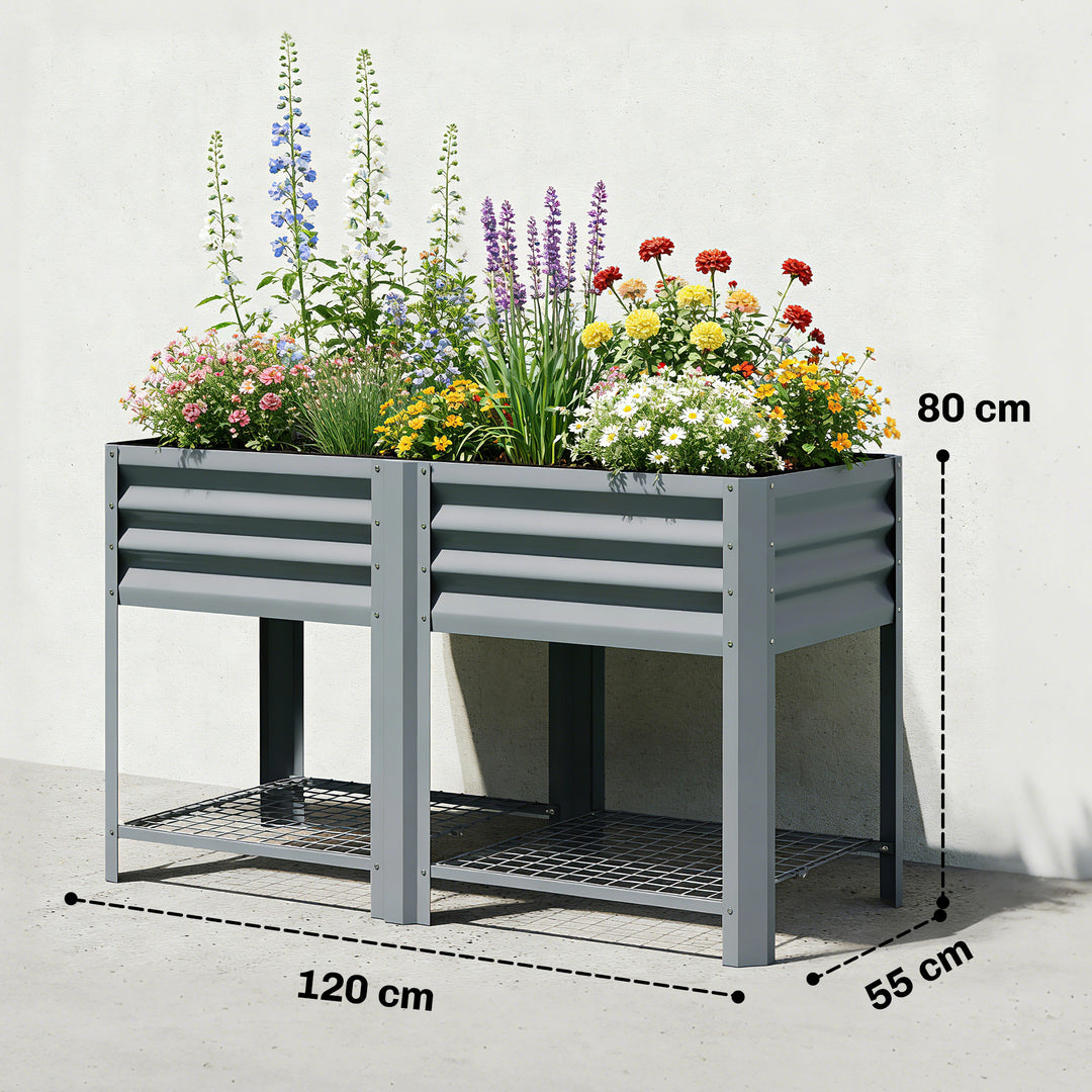 Raised Garden Bed with Storage Shelf Steel Elevated Planter Box with L