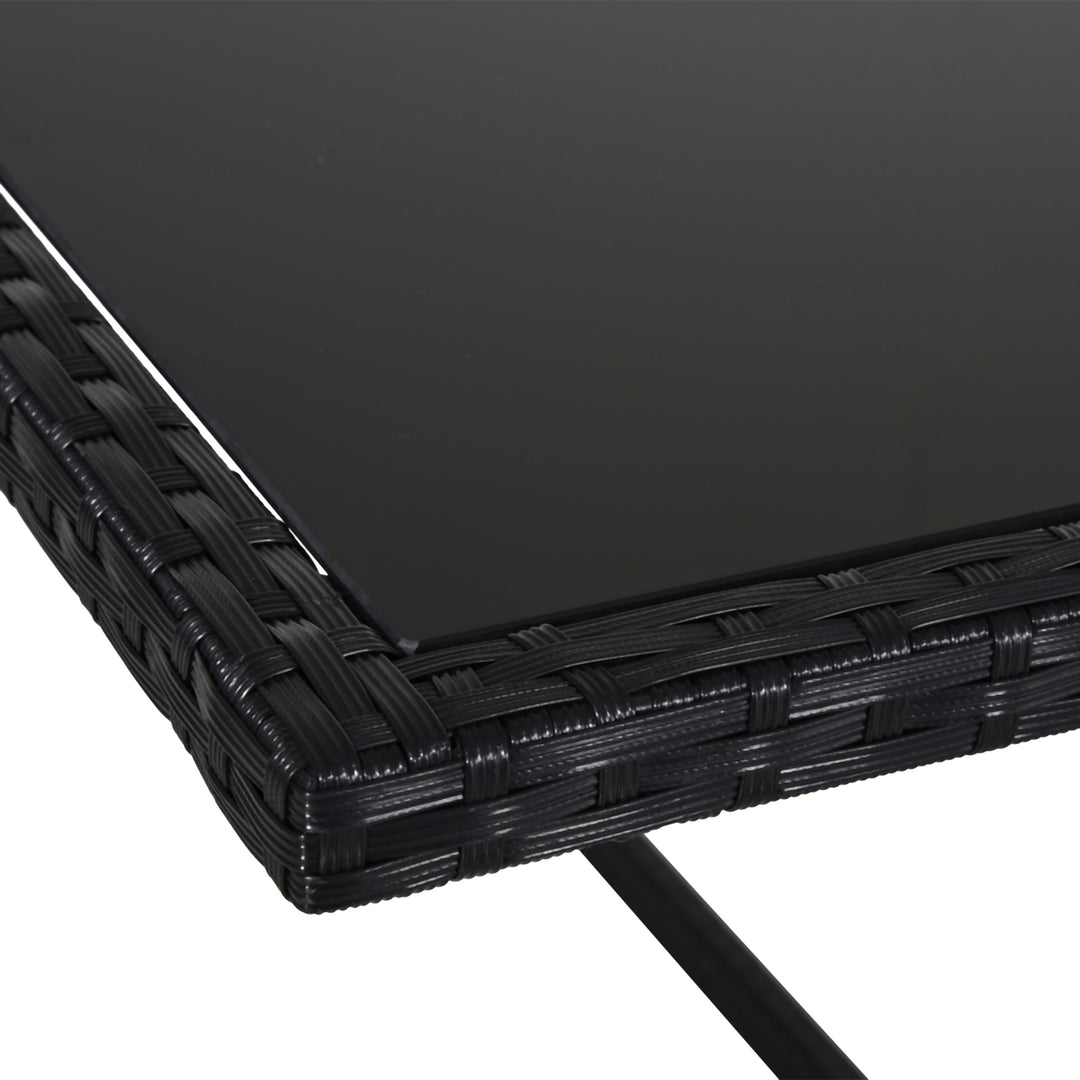 MCL 8 Seater Rattan Cube Garden Furniture Set, Rattan Dining Set with Cushions, Outdoor Dining Table and Chairs with 4 Armchairs, 4 Stools, Square Glass Top Table, Black