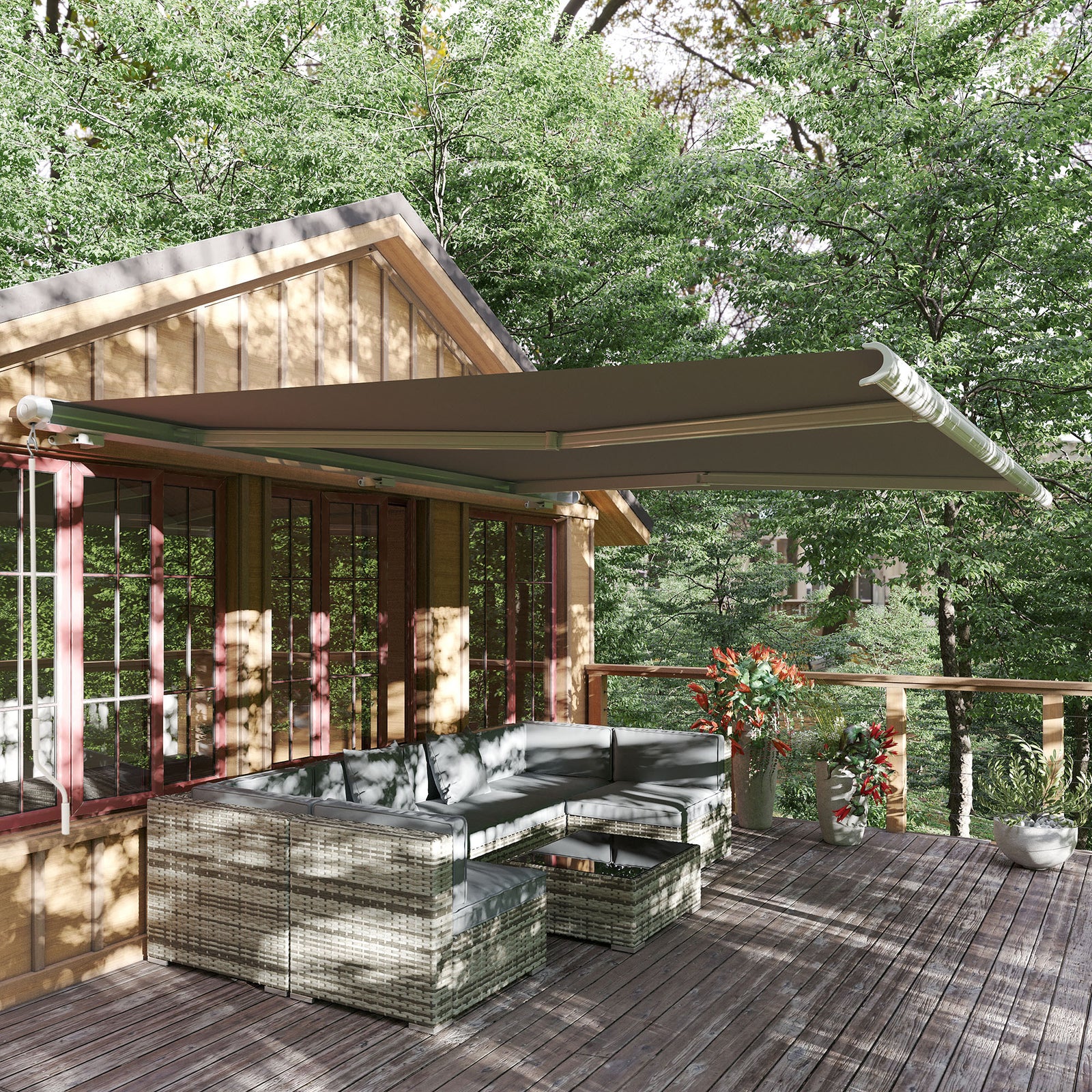 4x3m Full Cassette Electric/Manual Retractable Awning with Remote Controller, Sun Canopies for Patio Door Window with Remote Controller, Grey