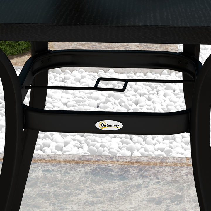 Outsunny Four-Seater Steel Garden Table, with 40mm Parasol Hole - Black