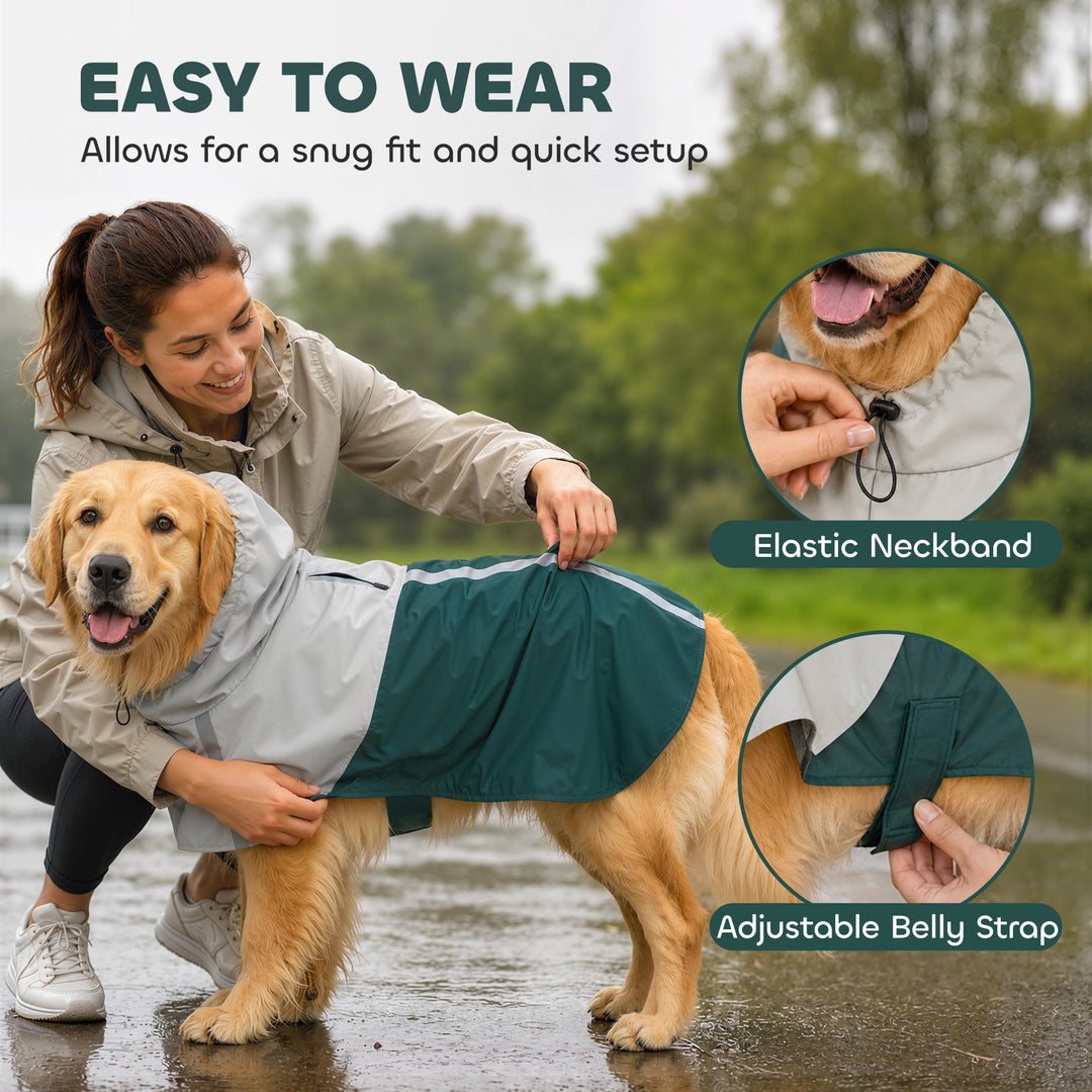 Dog Raincoat with Hood, Waterproof &amp; Breathable Rain Jacket with Leash