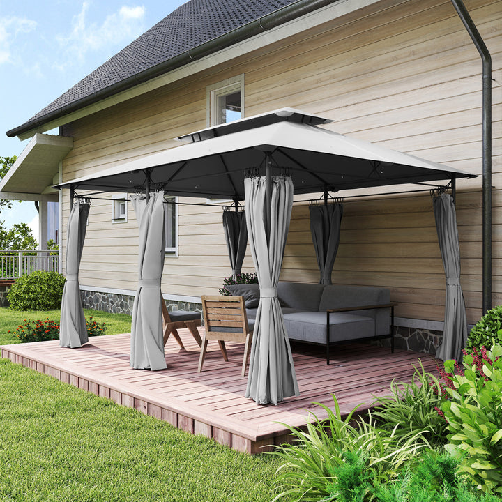 3 x 4m Metal Frame, Two-Tier Roof Gazebo - Dark Grey
