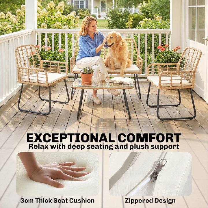 4 Piece Rattan Garden Furniture Set, Outdoor Patio Furniture with Love