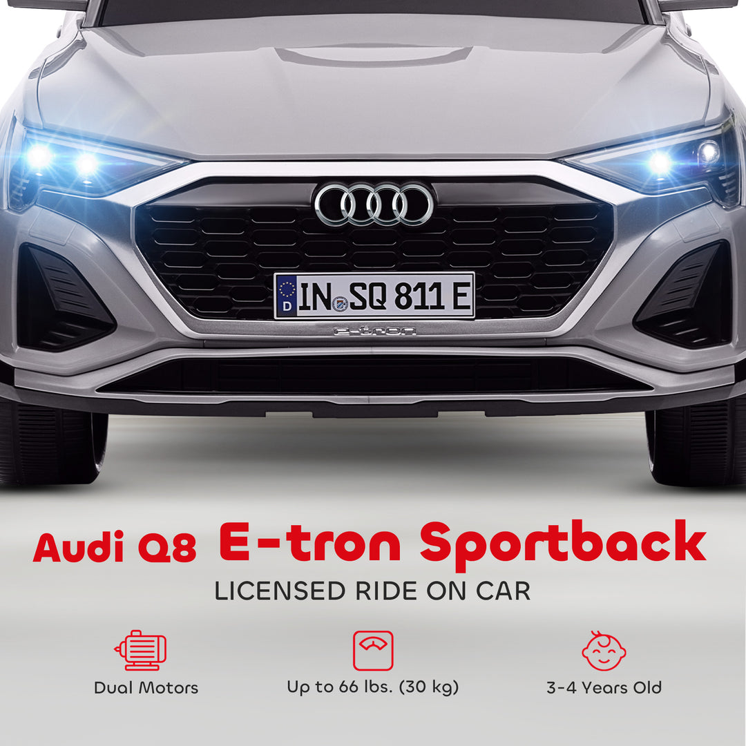 Audi Q8 e-tron Sportback Licensed 12V Ride on Car w/ Remote, 4 Spring 