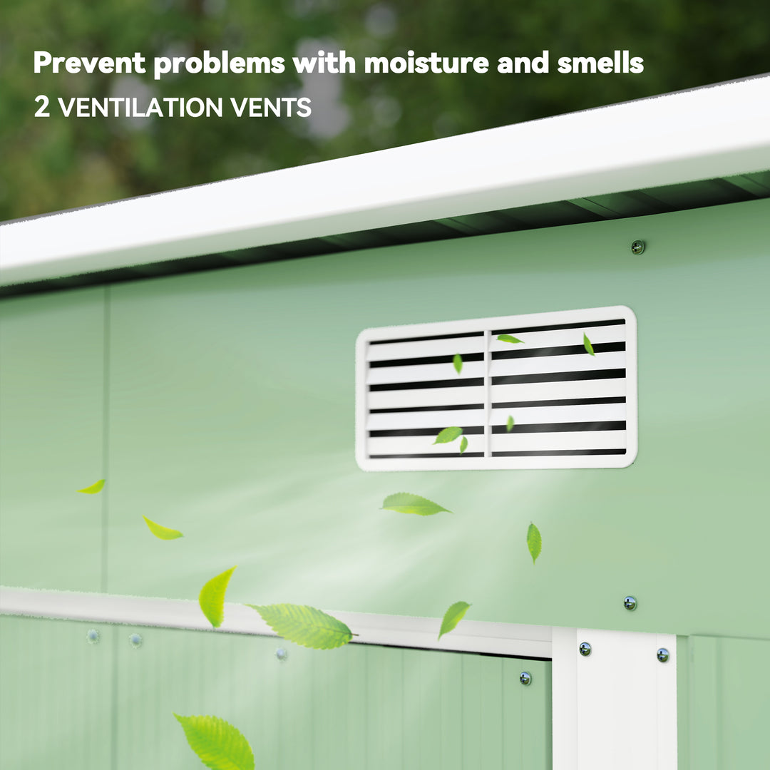 MCL 7 x 4ft Outdoor Garden Metal Storage Shed, Tool Storage Box for Backyard, Patio and Lawn, Light Green