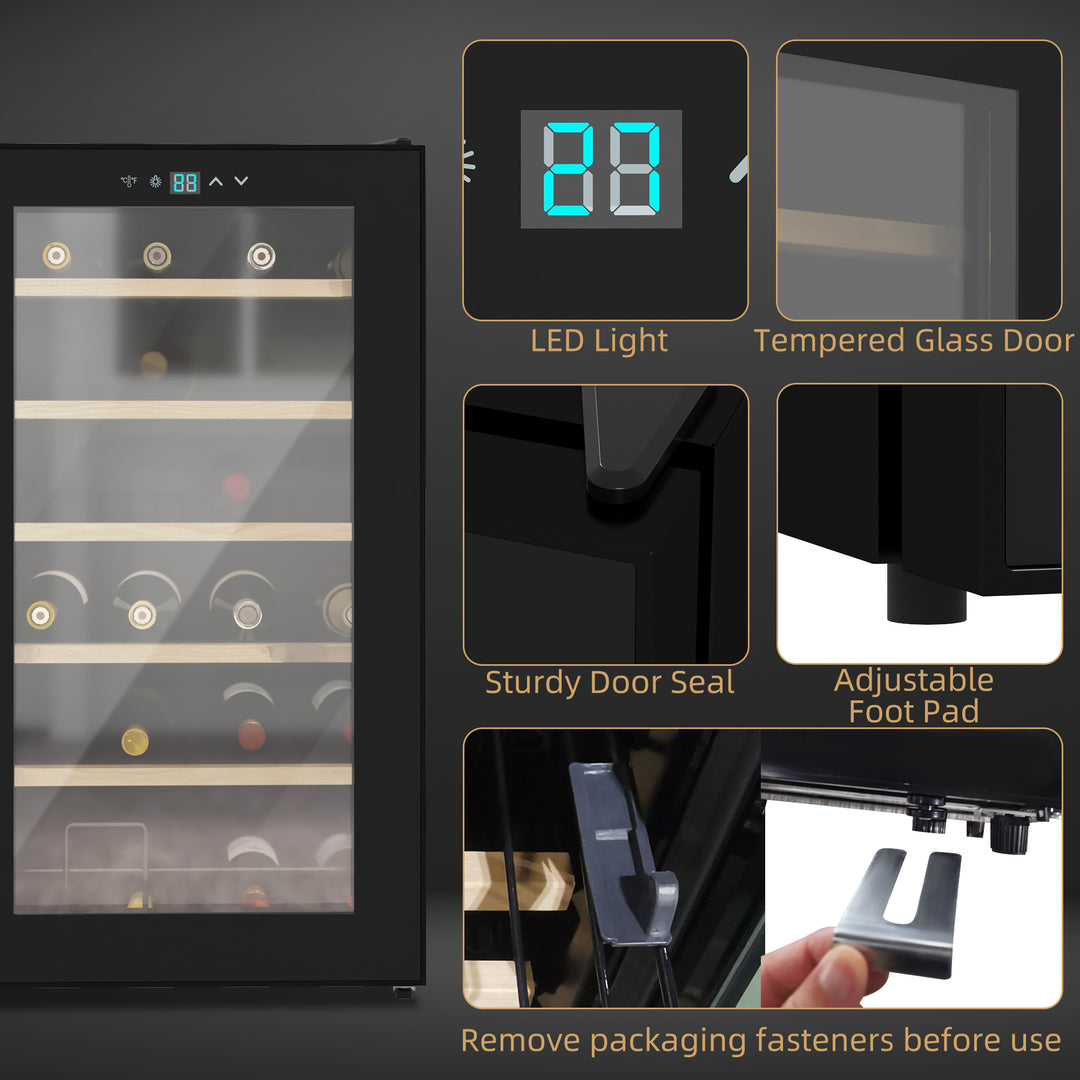 MCL 24 Bottle Wine Fridge, 65 Litre Capacity, 43cm Freestanding Wine Cooler Fridge with Glass Door, LED Light, Digital Touch Screen, Temperature Control, Black