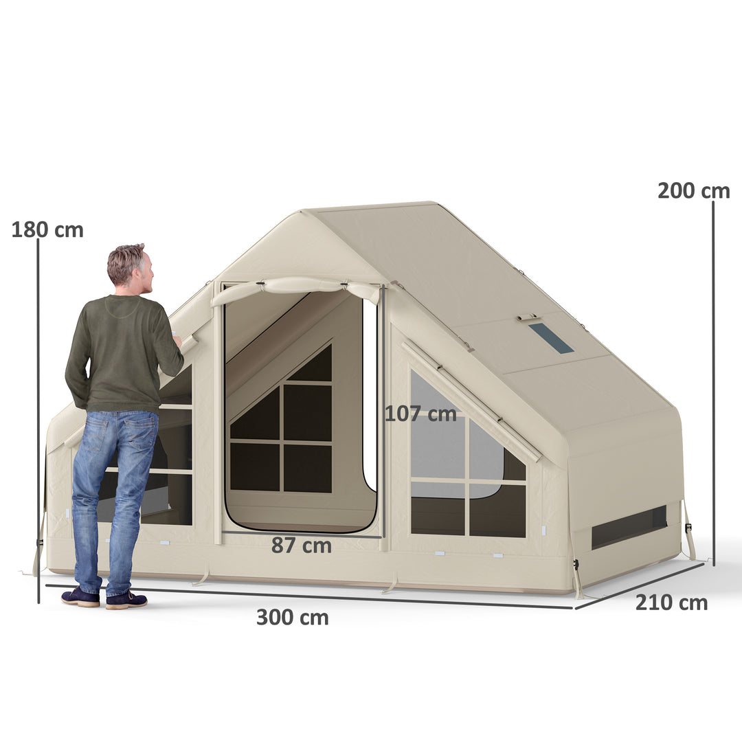 Inflatable Camping Tent with Pump and Stove Jack Hole, Easy Setup 2-4 Person Blow Up Tent, Waterproof Luxury Inflatable Tent with Mesh Windows, Doors, Hook and Carry Bag, Beige