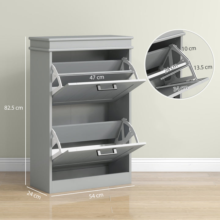 Two-Drawer Minimalistic Shoe Storage Cabinet, for 10 Shoes, Grey