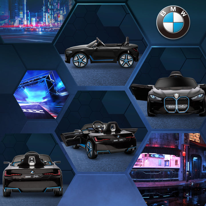 BMW i4 Licensed 12V Kids Electric Ride-On Car, with Remote Control, Portable Battery, Music, Horn, Headlights - Black