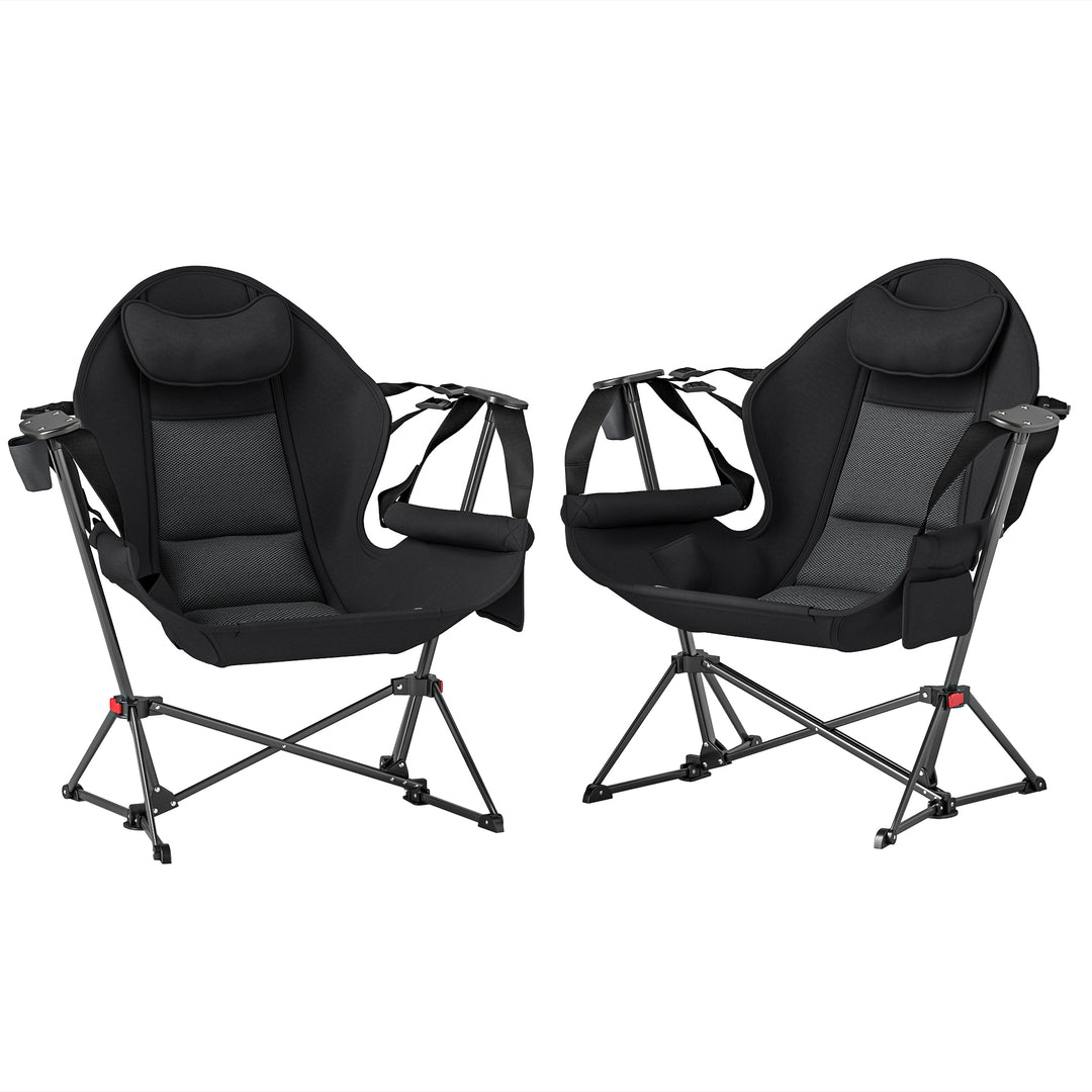 Hammock Camping Chair Set of 2, Adjustable Back Portable Swinging Camping Chair with Cup Holder, Headrest, Padded Seat and Carry Bag for Travel Fishing Hiking, Black