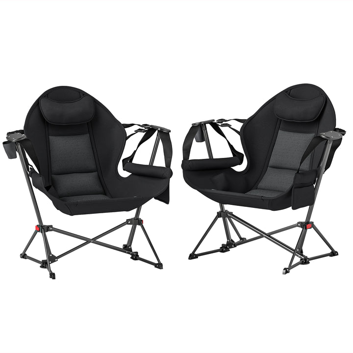 Hammock Camping Chair Set of 2, Adjustable Back Portable Swinging Camping Chair with Cup Holder, Headrest, Padded Seat and Carry Bag for Travel Fishing Hiking, Black