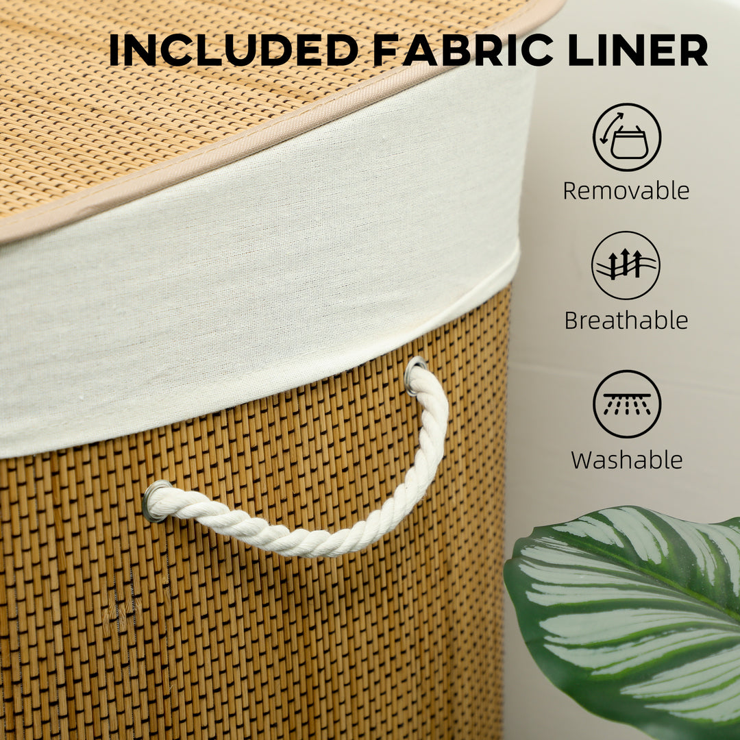 3 Section Laundry Basket with Lid, 144L Bamboo Laundry Hamper with Han