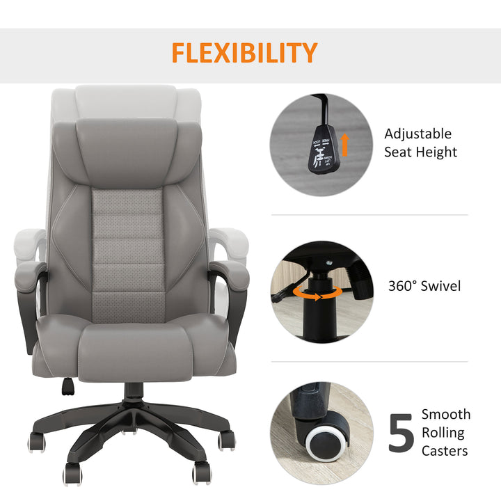 Office Chair with 6-Point Maaage and Back Heat, PU Desk Chair with Padded Seat and Armrest, Computer Chair with Tilt Function for Home, Grey