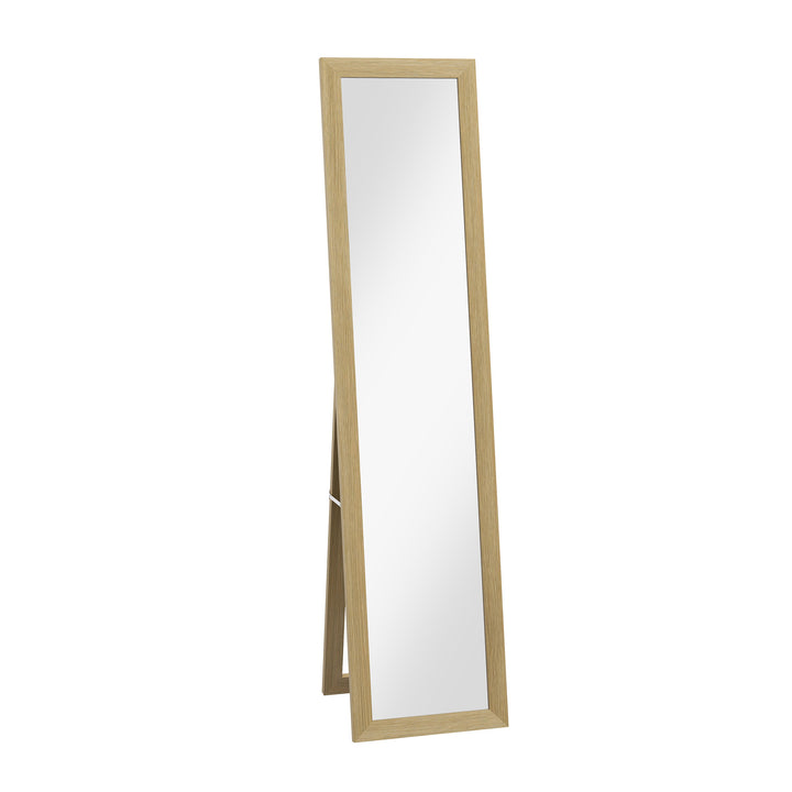 HOMCOM Full Length Wall Mirror w/ Anti-Slip Pads & Wood-Effect Frame for Bedroom, Hallway or Lounge, 155 x 40 cm, Natural | Aosom UK