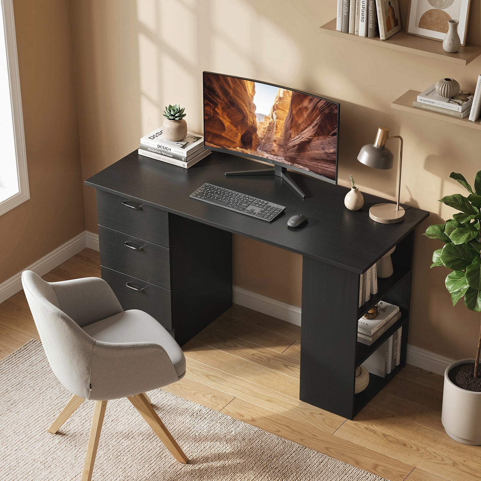 Computer Desk, Writing Table, PC Workstation with 3 Storage Shelves an