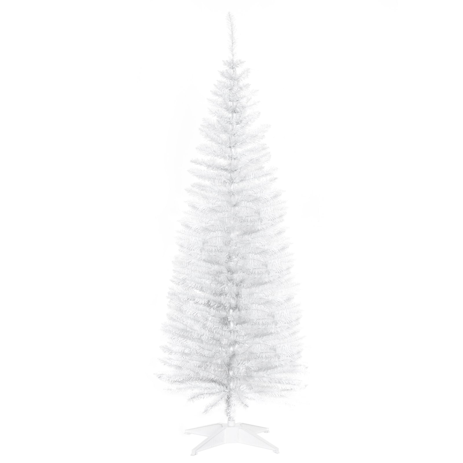 5ft Unlit Artificial Christmas Tree, Pencil Slim Xmas Tree with Solid Stand and Realistic Branches, White